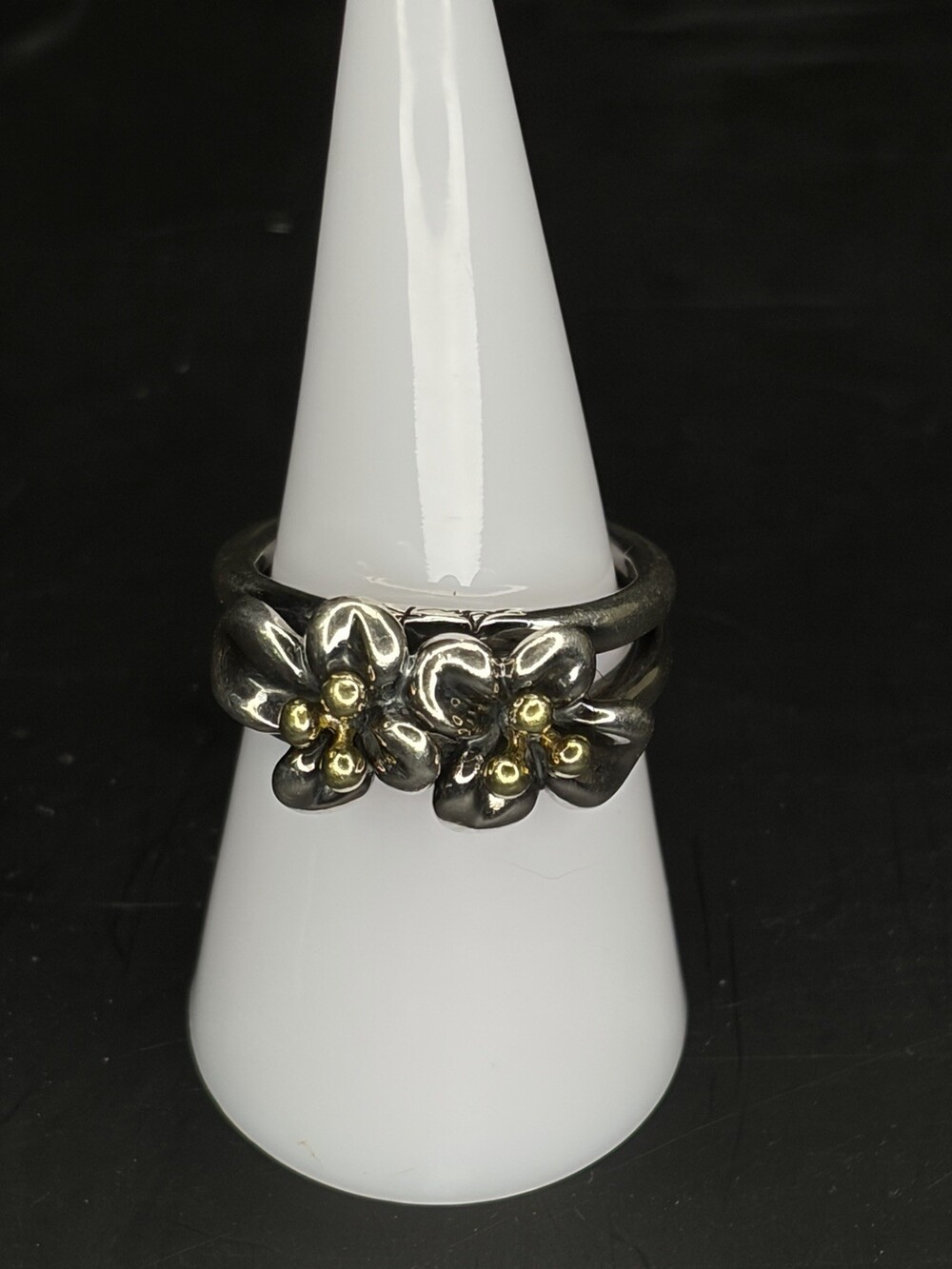 Ann King Sterling Silver 18K Yellow Gold Flower Ring Size 8 Two Tone Floral 925